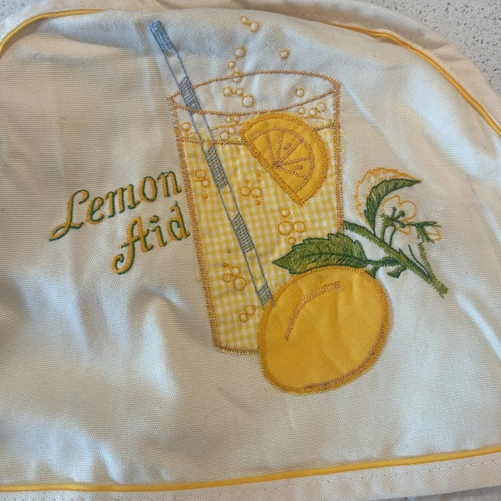 Embroidered Kitchen Appliance Cover Lemonade White and Yellow vintage